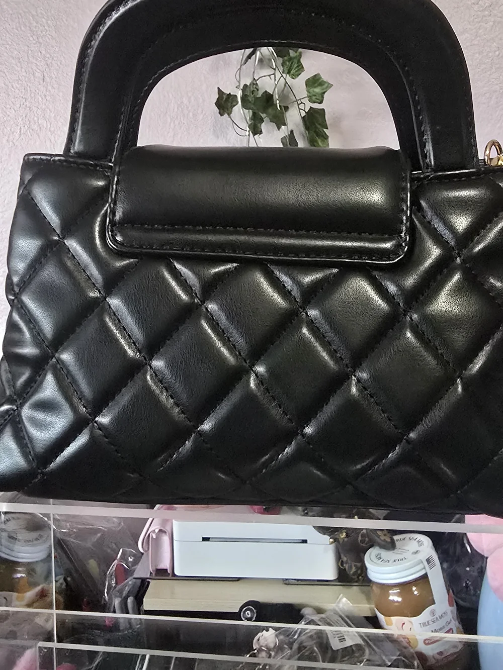 Quilted Top-Handle Bag in Black with Gold Hardware